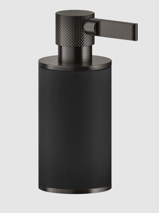 Dispenser sapone liquido da appoggio black xl 299 Inciso, dettaglio ravvicinato del materiale e dell'aggancio