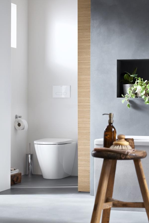 Duravit d-neo coppia sanitari vaso rimless e bidet a visto dall'alto con scarico e interno visibili