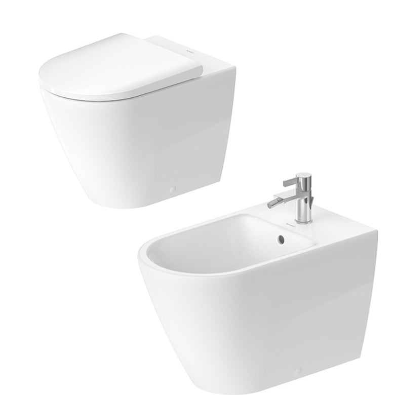 Duravit d-neo coppia sanitari vaso rimless e bidet a, vista frontale su sfondo bianco