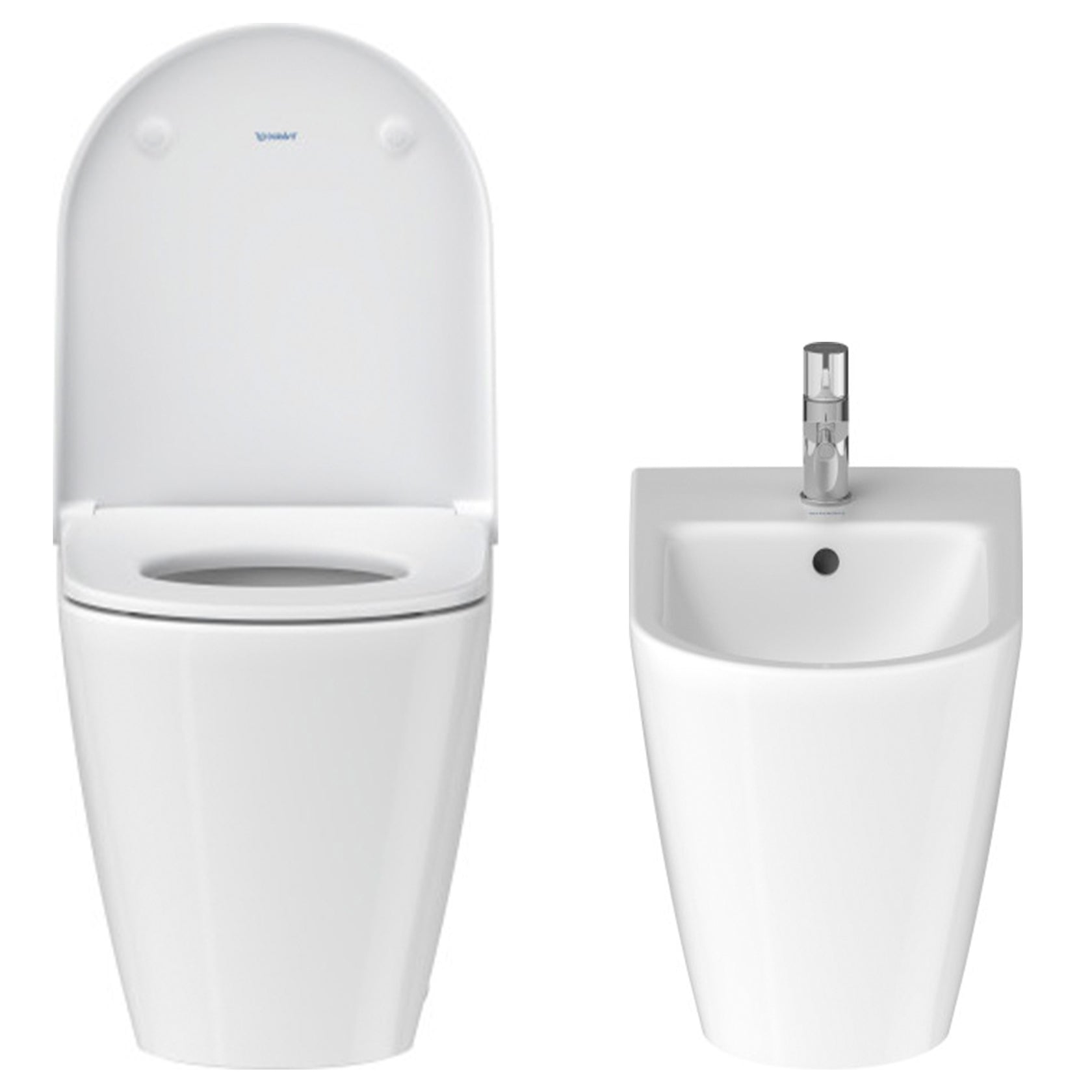 Duravit d-neo coppia sanitari vaso rimless e bidet a ambientato su piano bagno con accessori