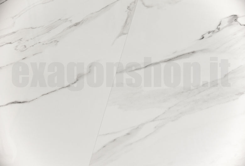 Pavimento rivestimento 60x120 rettificato effetto Marmo Bianco Lucido, superficie e texture ravvicinata del gres - La...
