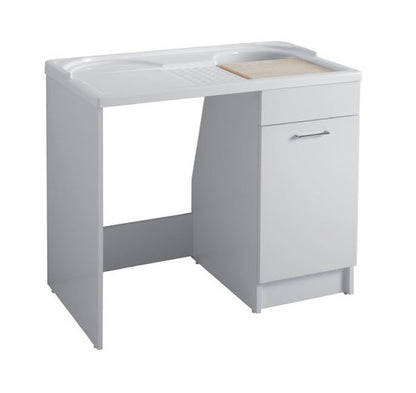 Colavene Duo mobile lavatoio 106x60 coprilavatrice con vasca destra e cesto portabiancheria bianco lucido