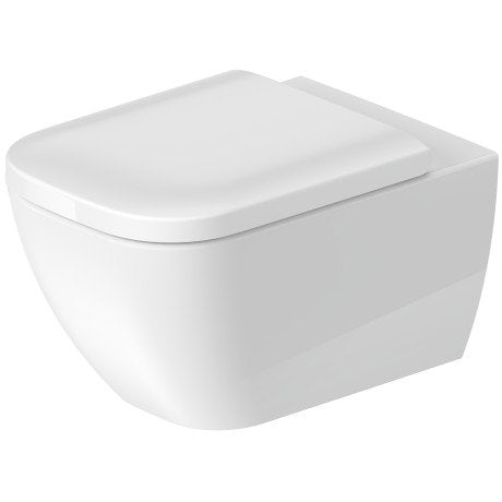 Duravit Happy D2 coppia sanitari sospesi wc senza brida con 00 Bianco, vista laterale del profilo e della forma