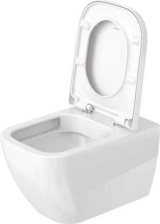 Duravit Happy D2 coppia sanitari sospesi wc senza brida con 00 Bianco ambientato su piano bagno con accessori
