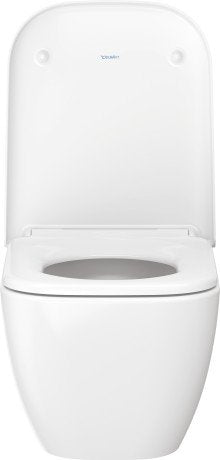 Duravit Happy D2 coppia sanitari sospesi senza brida sedile 00 Bianco visto dall'alto con scarico e interno visibili