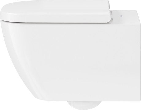 Duravit Happy D2 coppia sanitari sospesi wc senza brida con 00 Bianco visto dall'alto con scarico e interno visibili