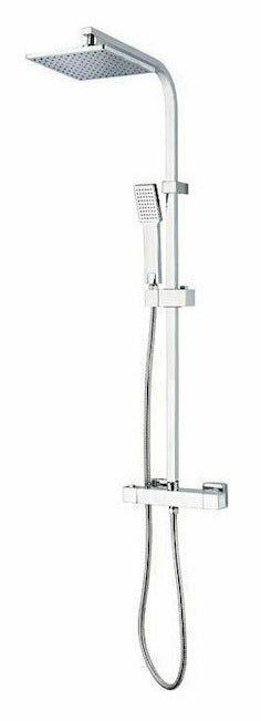 New Line Colonna Doccia Con Miscelatore Soffione Quadro 20x20 E Doccetta Con Flessibile 150 Cm Cromo