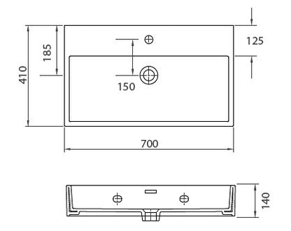 New Line GU3 Lavabo 70x41 Da Appoggio Rettangolare In Porcellana Bianco