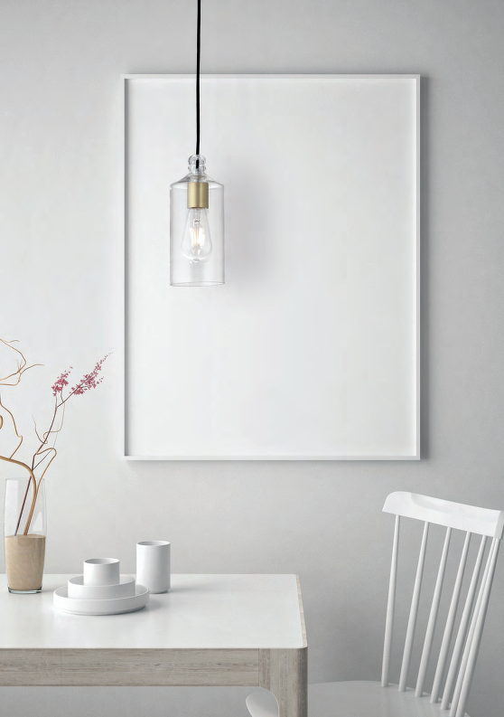 Miloox Ebe Lampada A Sospensione con diffusore in vetro spenta, dettaglio del corpo lampada e dei materiali