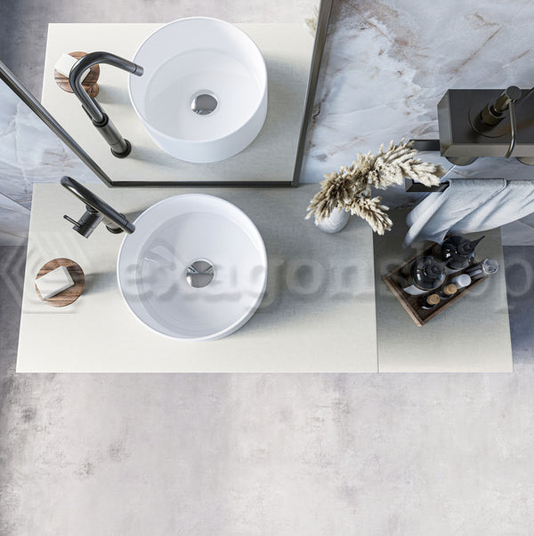 Mobile bagno grigio chiaro 90x50 Elsa con top effetto cemento e lavabo tondo da appoggio