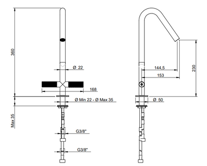 Treeemme 22mm IT6031IS2GZZ miscelatore lavello monoforo in acciaio inox satinato