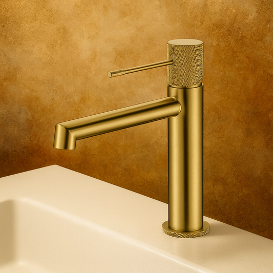 Rubinetto miscelatore lavabo senza scarico in ottone oro spazzolato Melin
