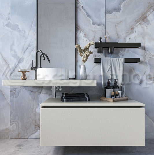 Mobile bagno grigio chiaro 90x50 Elsa con top effetto cemento e lavabo tondo da appoggio