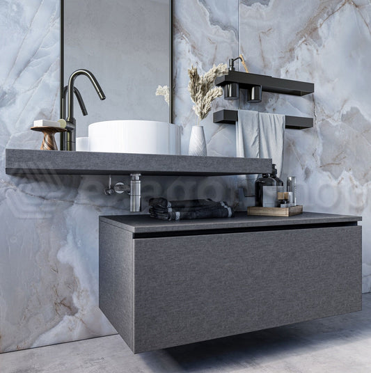 Mobile bagno grigio 90x50 Elsa top effetto cemento e lavabo tondo da appoggio