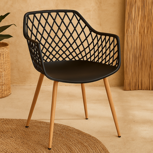 Andrea Bizzotto Optik sedia di design con gambe in acciaio effetto legno e plastica nero