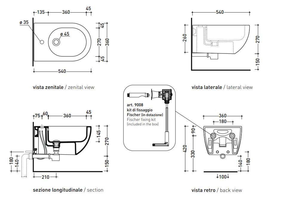 Ceramica Flaminia App bidet sospeso monoforo in ceramica 00 Bianco, vista laterale del profilo e della forma