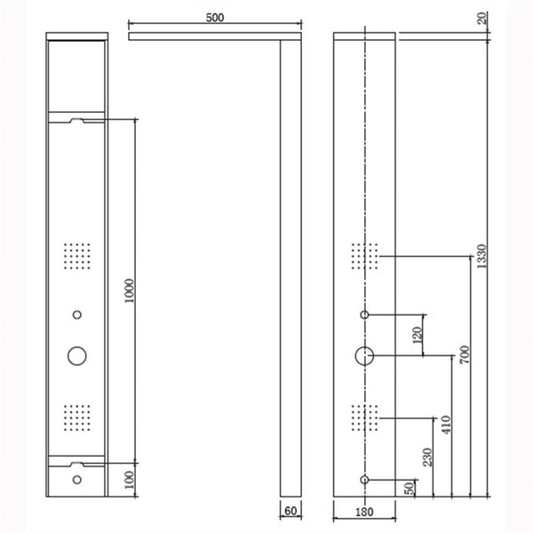 New Line P1 Pannello Doccia Idromassaggio 2 Jet Laterali Acciaio Inox Cromo