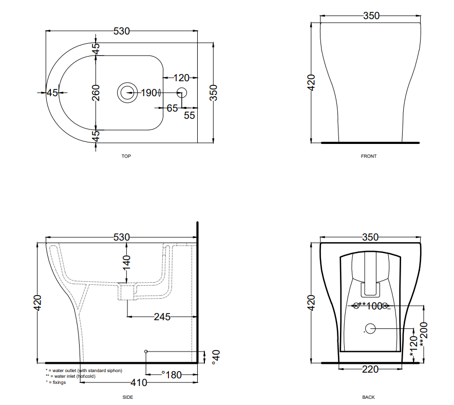 Cielo Enjoy Bidet Filo Muro 53x35 A Pavimento In Ceramica, vista frontale su sfondo bianco