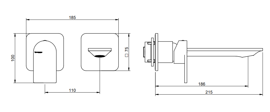 Treemme Ran RWIT22C7CC01 Miscelatore lavabo senza parte, vista laterale del profilo e della forma - Rubinetterie Treemme