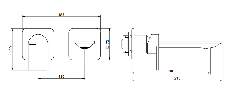 Treemme Ran RWIT22C7CC01 Miscelatore lavabo senza parte, vista laterale del profilo e della forma - Rubinetterie Treemme