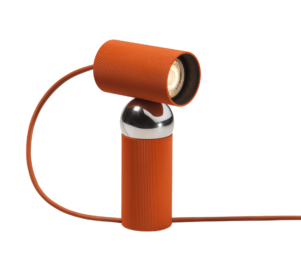 Flos Bilboquet tomato lampada da tavolo direzionabile a Rosso spenta, dettaglio del corpo lampada e dei materiali