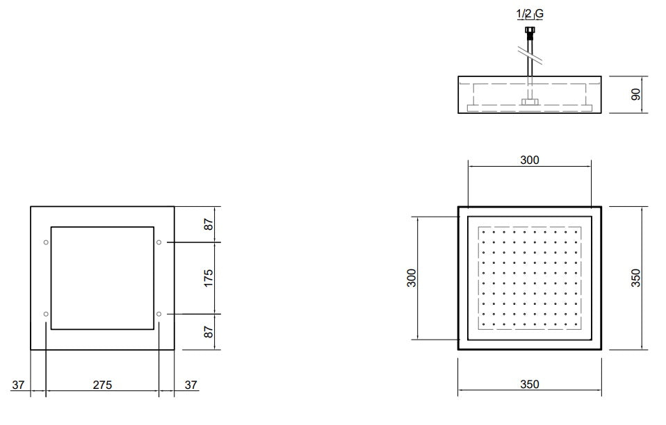 Antonio Lupi Fuorimeteo Soffione 35x35 A Soffitto Bianco E Bianco Cromo, dettaglio ravvicinato della finitura e del...