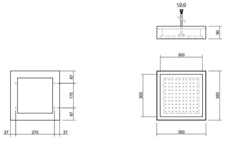 Antonio Lupi Fuorimeteo Soffione 35x35 A Soffitto Bianco E Bianco Cromo, dettaglio ravvicinato della finitura e del...