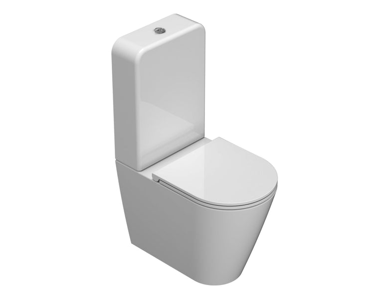 Globo Forty3 Vaso Monoblocco filo parete senza cassetta in ceramica ambientato su piano bagno con accessori - Ceramica Globo