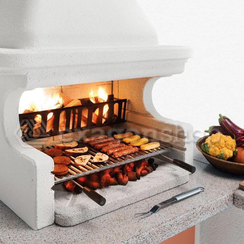 Palazzetti Gallipoli 4 barbecue a legna e carbonella con, vista laterale che mostra profilo e dimensioni