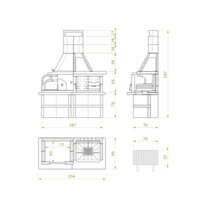 Palazzetti Gargano 3 barbecue a legna grezzo con forno e piano in Marmotech effetto granito grigio