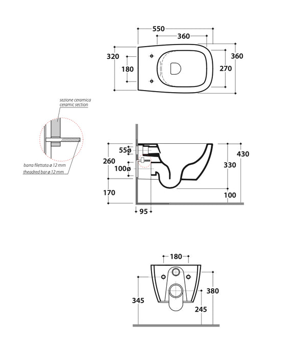 Coppia sanitari Bidet e vaso sospesi con sedile rallentato in duroplast Bianco Genesis Ceramica Globo
