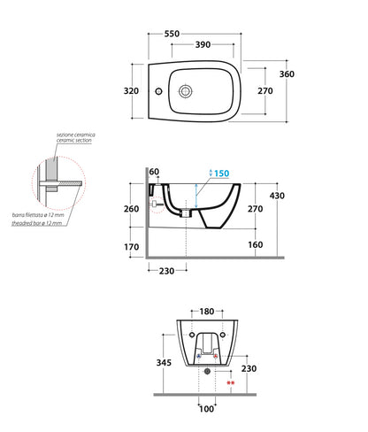 Coppia sanitari Bidet e vaso sospesi con sedile rallentato in duroplast Bianco Genesis Ceramica Globo