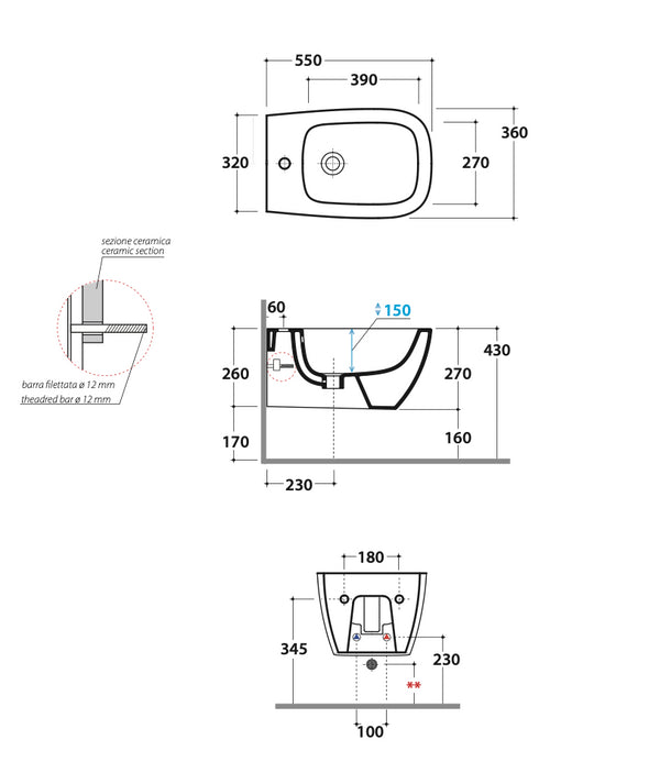 Coppia sanitari Bidet e vaso sospesi con sedile rallentato in duroplast Bianco Genesis Ceramica Globo