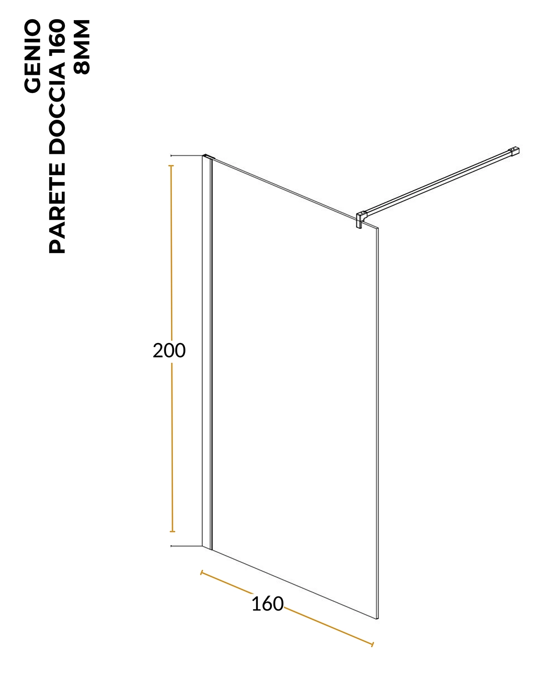Parete doccia fissa 160 cm H 200 cristallo 8 mm trasparente profilo cromo Genio