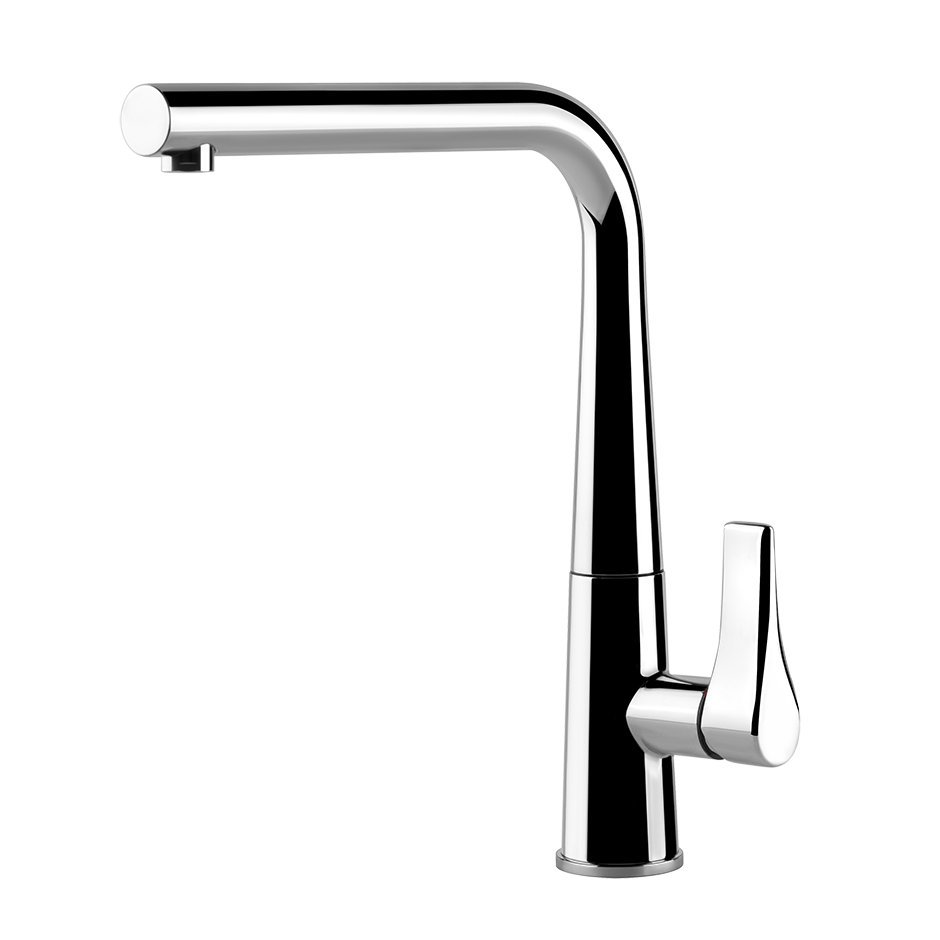 Gessi Proton Miscelatore Cucina Monocomando Con Canna installato su lavello, vista della bocca e della leva