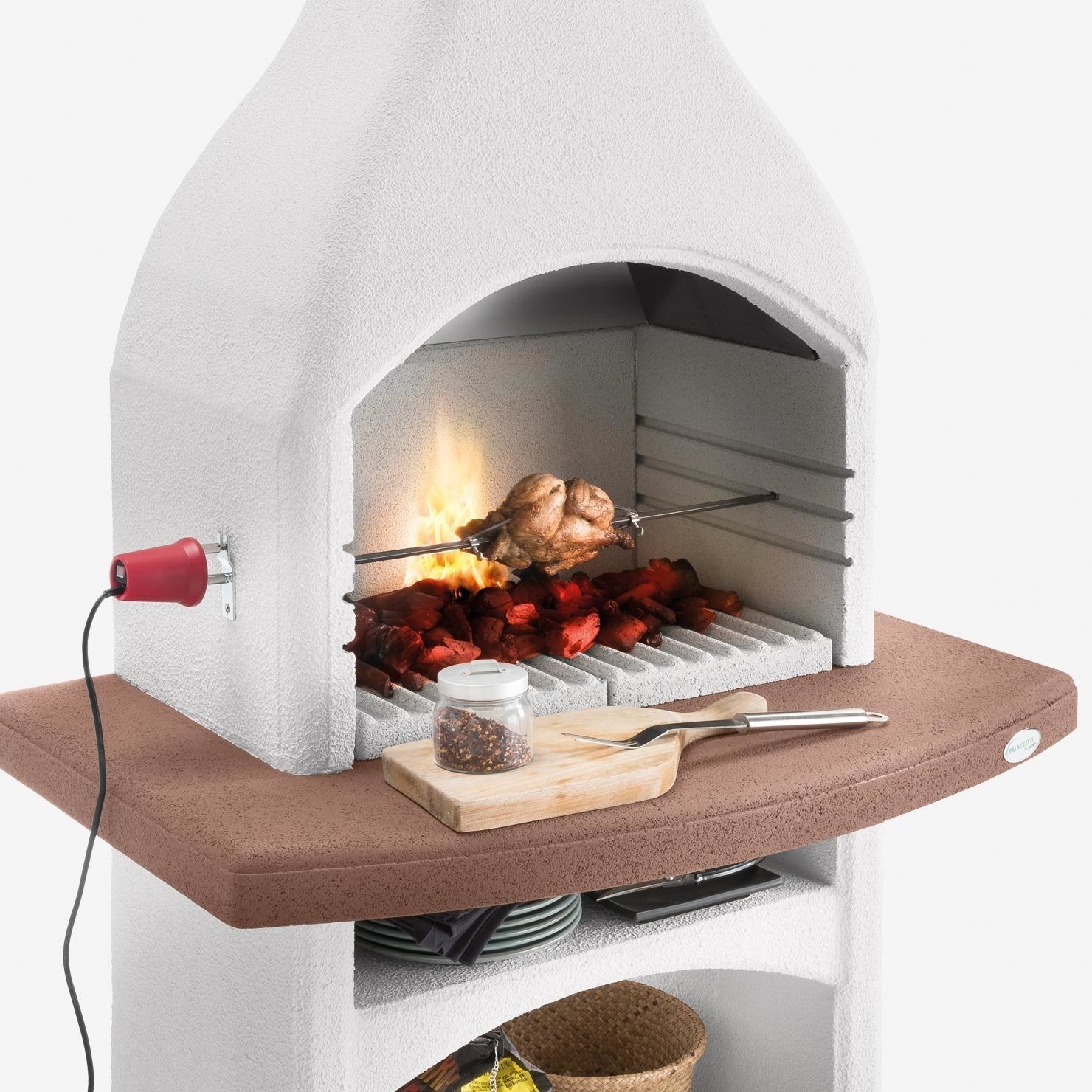 Palazzetti Easy Girarrosto 76 cm per barbecue con due Acciaio, vista laterale che mostra profilo e dimensioni