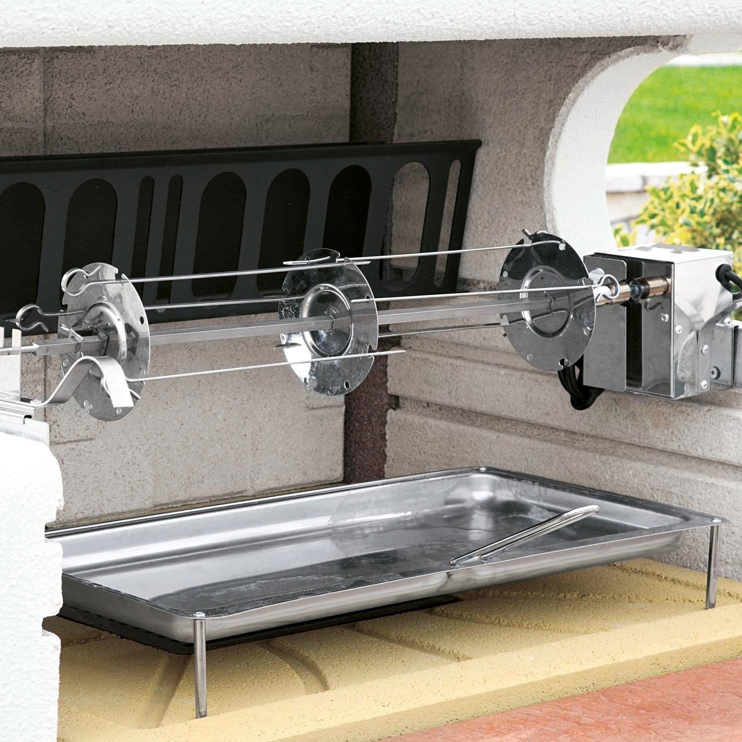 Palazzetti Gargano girarrosto elettrico 76 cm per barbecue Acciaio accesa in soggiorno, fiamma visibile attraverso il vetro