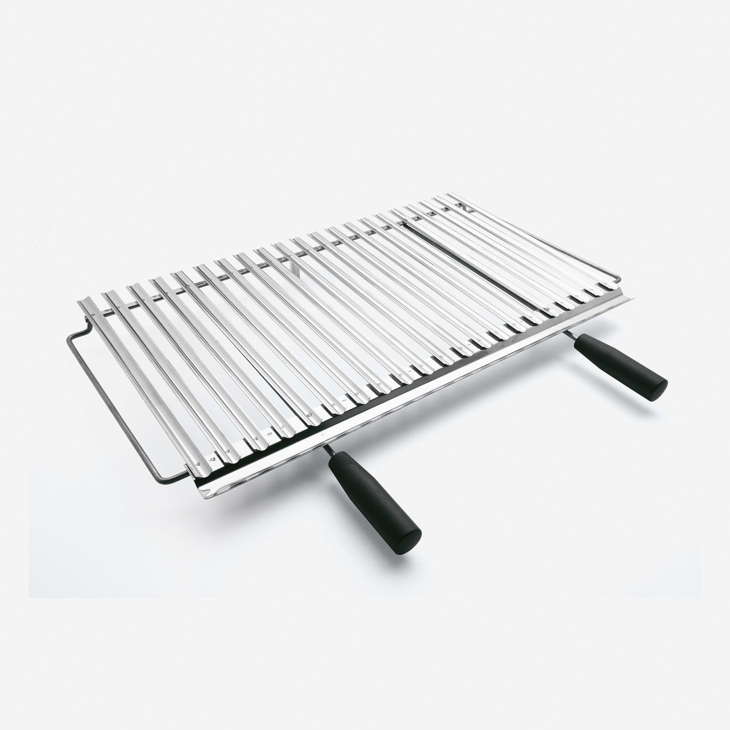 Palazzetti griglia 68x37 cottura bio con manici Acciaio in acciaio inox accesa in soggiorno, fiamma visibile attraverso...