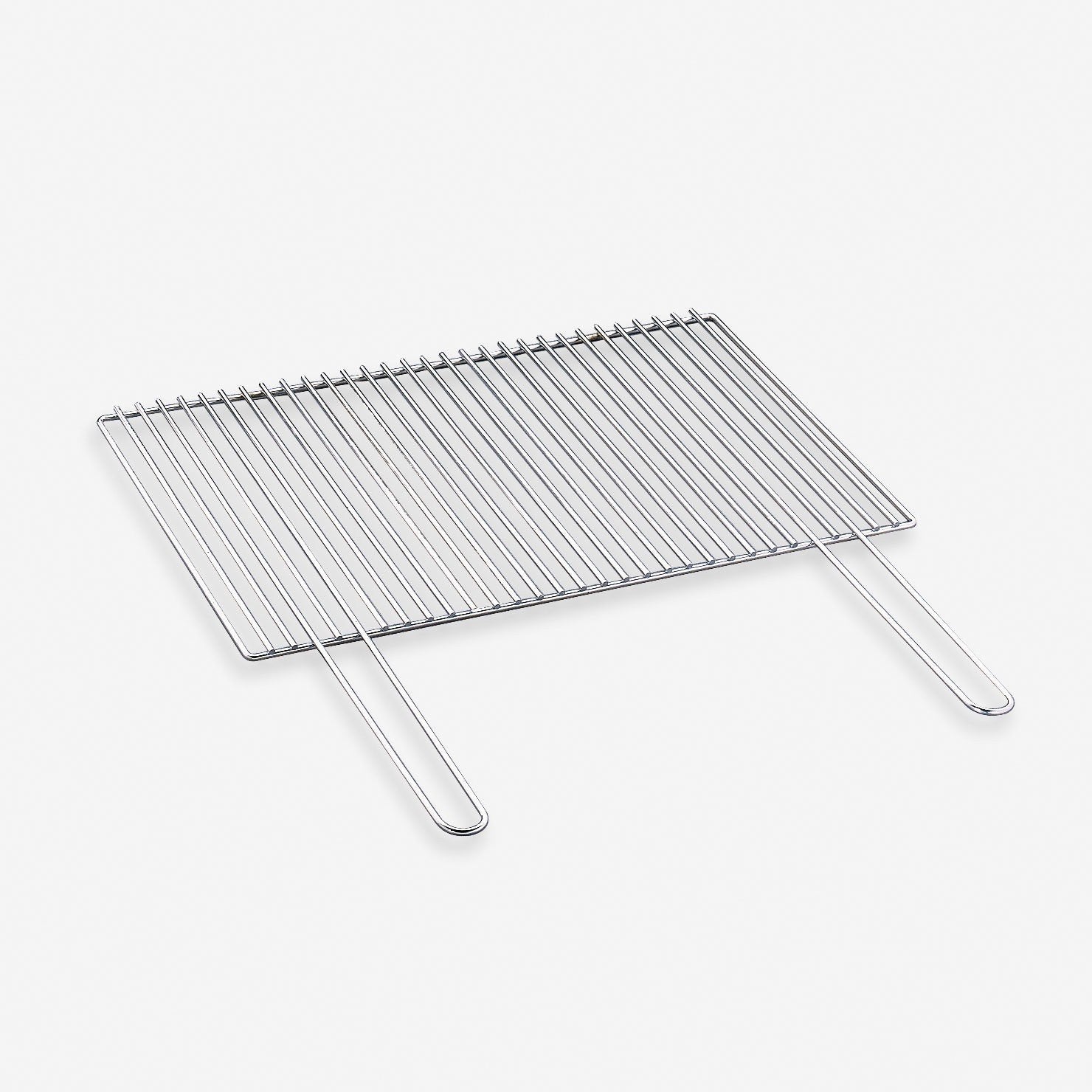 Palazzetti Easy griglia 68x40 cottura in filo acciaio in cromato accesa in soggiorno, fiamma visibile attraverso il vetro