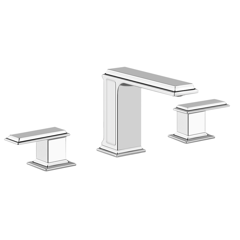 Gruppo lavabo 3 fori senza scarico con flessibili cromo Cromo Lucido ambientato su piano bagno con accessori