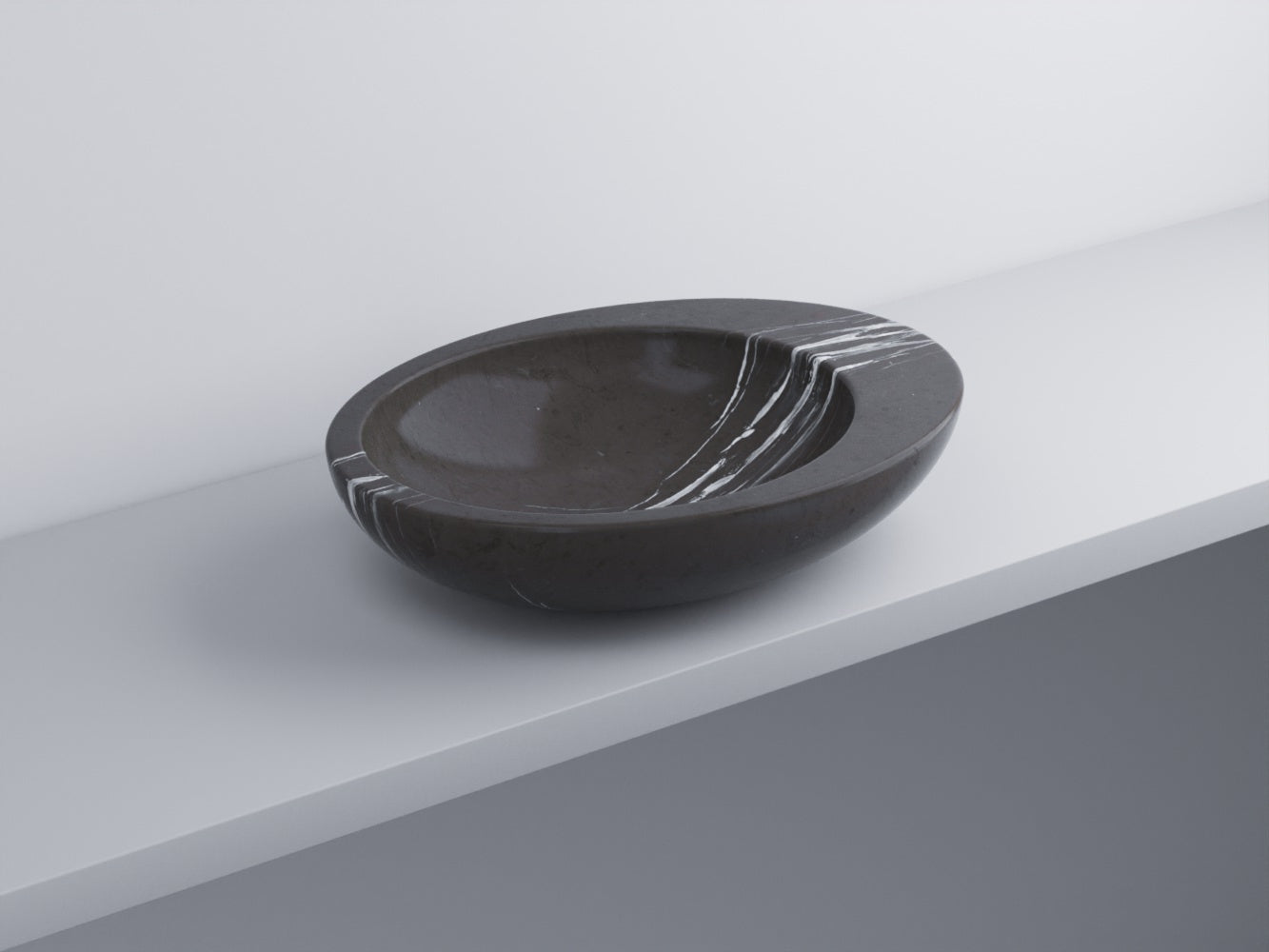 Cielo Le Giare lavabo da appoggio 60x45 senza troppopieno in ceramica ambientato su piano bagno con accessori