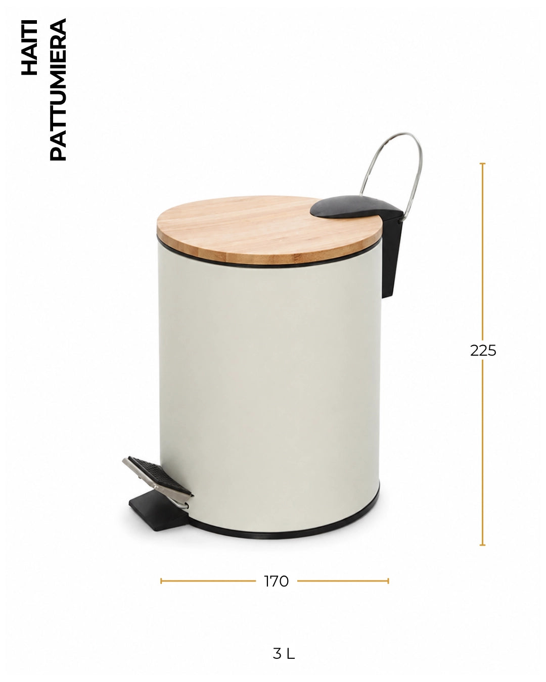 Pattumiera 3L con pedale in acciaio bianco e bambu Haiti