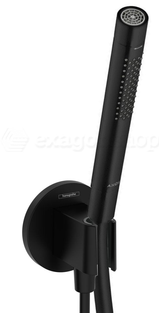 Hansgrohe kit doccia con soffione croma 1jet 28 cm braccio, vista frontale della maniglia e della bocca di erogazione