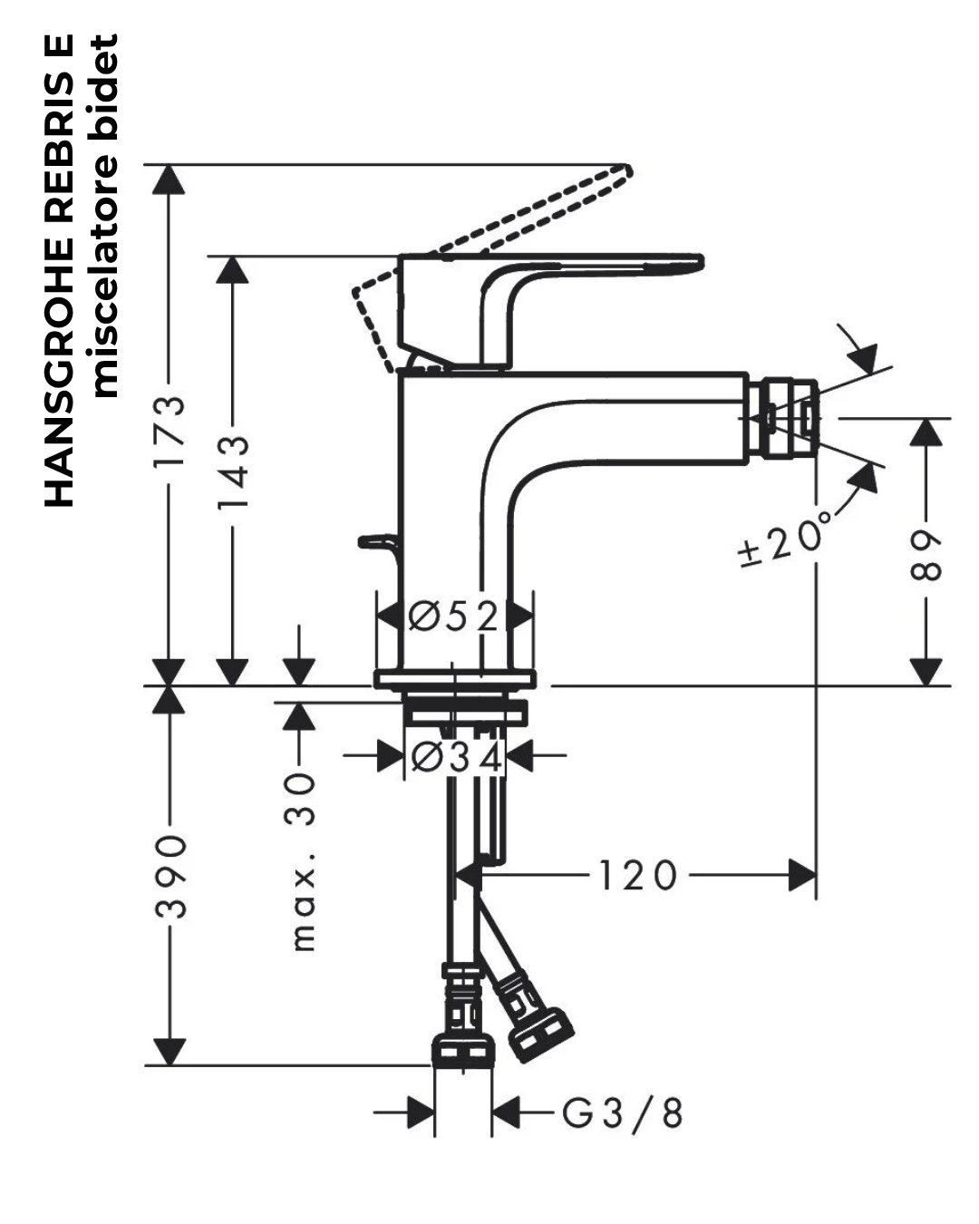 Hansgrohe Rebris E Miscelatore bidet Con Piletta Cromo 72211000