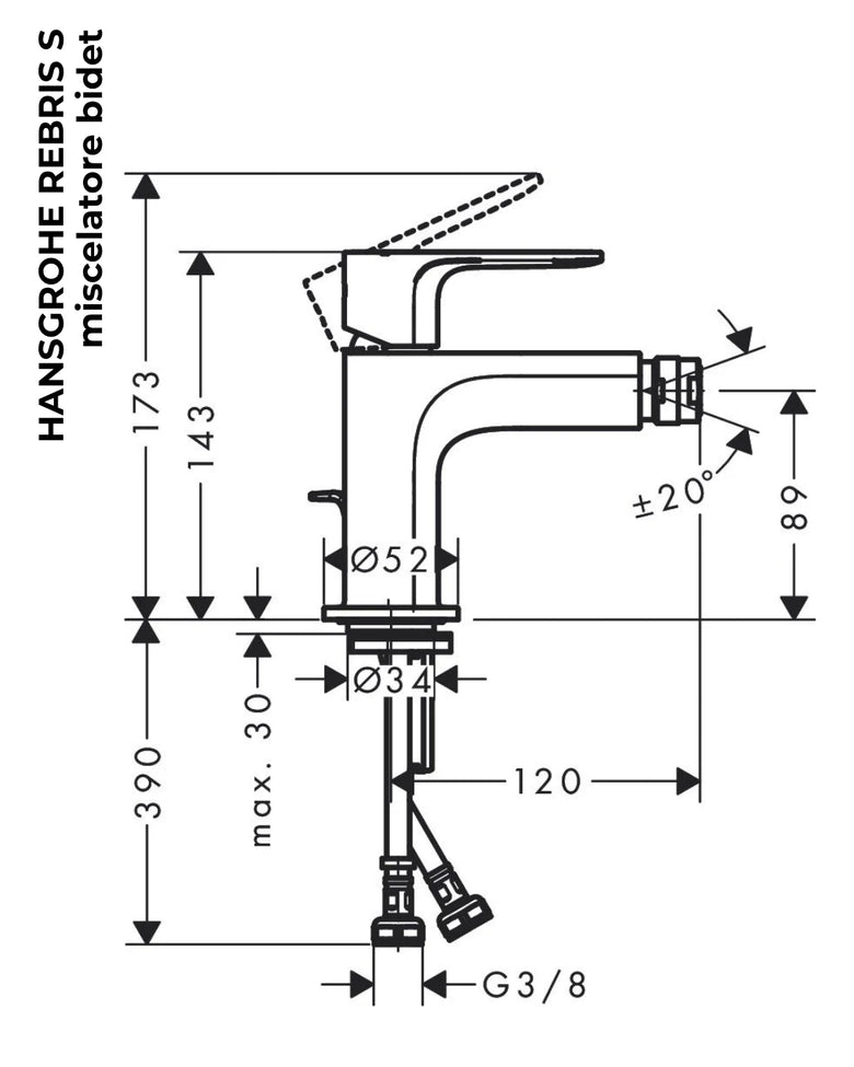 Hansgrohe Rebris S Miscelatore Monocomando Bidet Cromo Con Piletta 72210000 – vista 2