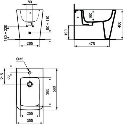 Ideal standard blend cube t368901 bidet a terra filo parete con fissaggi nascosti bianco