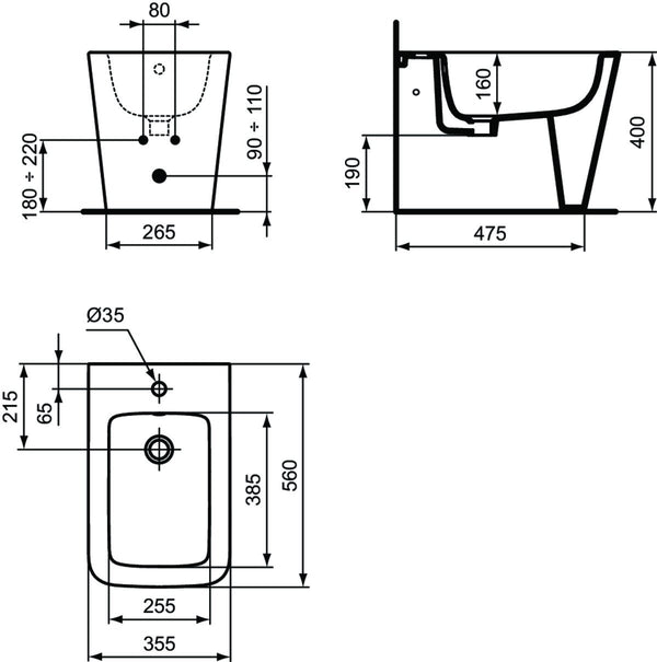 Ideal standard blend cube t368901 bidet a terra filo parete con fissaggi nascosti bianco