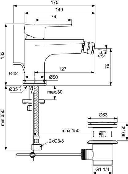 Ideal standard Cerafine O bc705aa miscelatore bidet con asta e piletta cromo