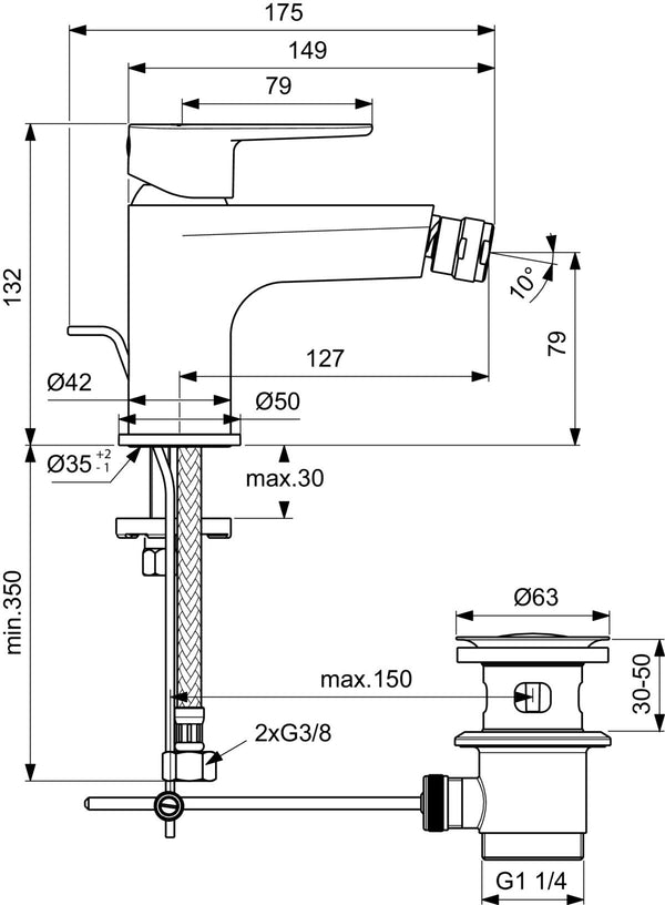 Ideal standard Cerafine O bc705aa miscelatore bidet con asta e piletta cromo