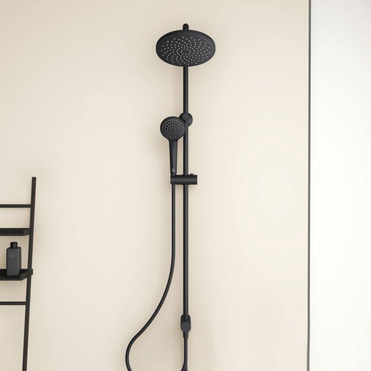 ideal standard idealrain colonna doccia con deviatore Nero Opaco, vista frontale della maniglia e della bocca di erogazione